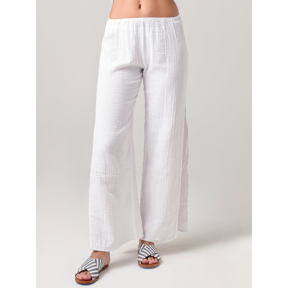 STARK X Women's Side Slit Cotton Gauze Pant Medium Wide Leg Beachy Clean Girl